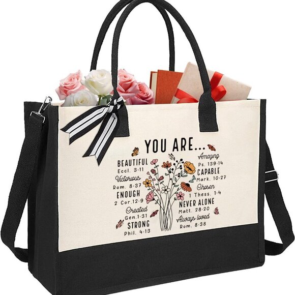 Religious Canvas Tote Bag Christian Gift Large Capacity Inspirational - Picture 1 of 6